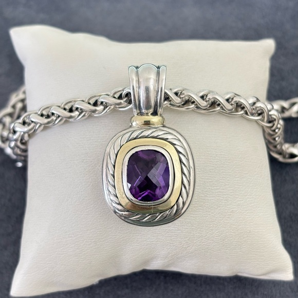 David Yurman 925 & 14k Gold XL Albion Pendant Necklace with Amethyst 16" - Picture 2 of 11